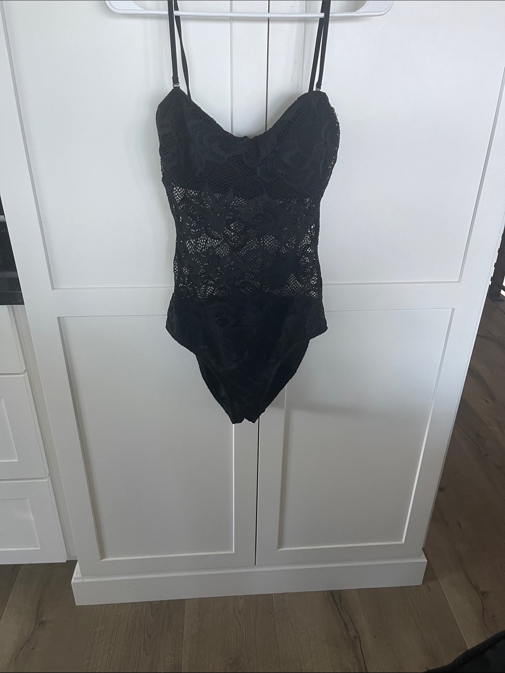 Kenneth Cole New York Black Lace Bandeau Swim One-Piece